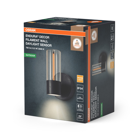 Kinkiet Ogrodowy Lampa Elewacyjna Zewnętrzna LED z Czujnikiem Zmierzchu 6.5W 470lm 3000K Ciepła Szary IP54 Endura Osram