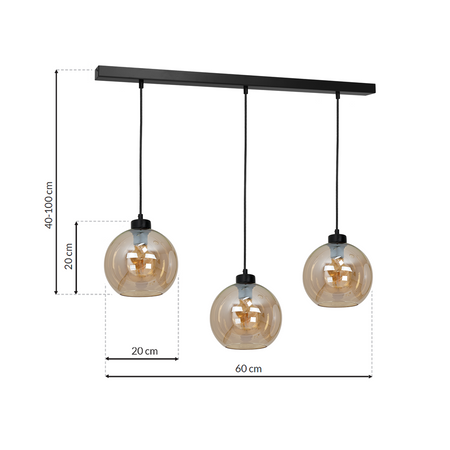 Lampa wisząca SOFIA 3xE27 MLP6581 Bursztynowy Klosz Kula Milagro Metal + Szkło