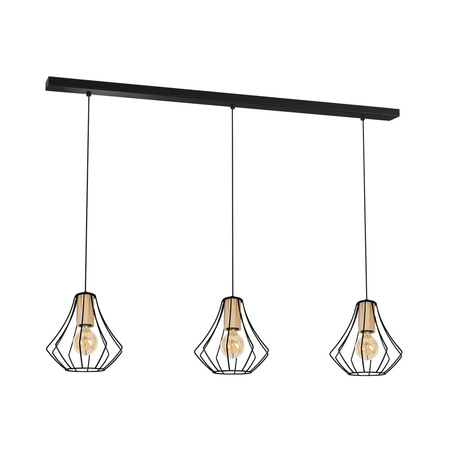 Lampa wisząca sufitowa WILL 3x E27 LOFT Czarna Metal + drewno Milagro