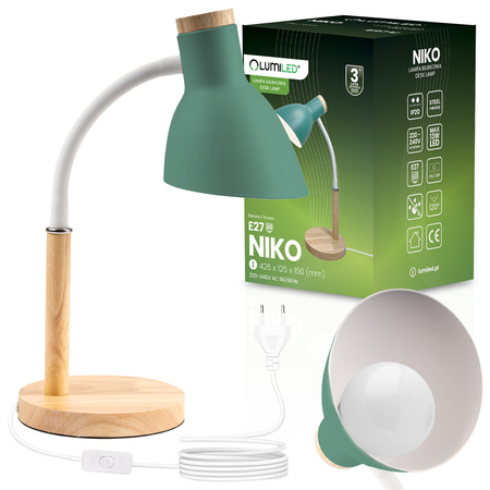 Lampka Biurkowa Szkolna Kreślarska Stołowa Dekoracyjna E27 NIKO Zielona Lumiled