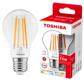 Żarówka LED E27 A60 9W = 75W 1055lm 2700K Ciepła Filament Ściemnialna TOSHIBA