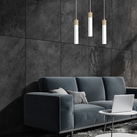 Lampa Wisząca Sufitowa SOLO SAWN Biała Patyna Drewniana 3x mini GU10 Milagro