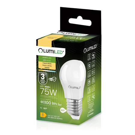 Żarówka LED E27 Kulka P45 10W = 75W 1100lm 3000K Ciepła 180° LUMILED