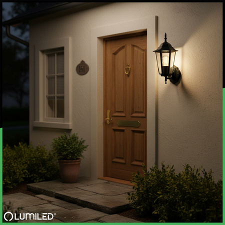 Kinkiet Ogrodowy Elewacyjny Zewnętrzny E27 LATARNIA do GÓRY Czarna BELLIS LUMILED