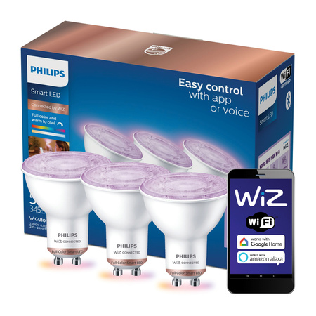 3x Żarówka LED GU10 4,7W = 50W 2200-6500K + RGB SMART WiFi Philips WiZ