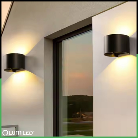 Kinkiet Ogrodowy Elewacyjny LED 2x3W 4000K Regulowany góra dół Czarny PINUS LUMILED