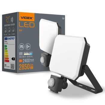 Naświetlacz LED 30W 2850lm 5000K Zimna z Czujnikiem Ruchu Czarny z Mleczną Przesłoną Videx