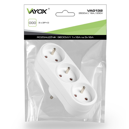 Rozgałęźnik Sieciowy Elektryczny 3x 2P+0 Złodziejka 3 Gniazdka Z Uziemieniem VAYOX