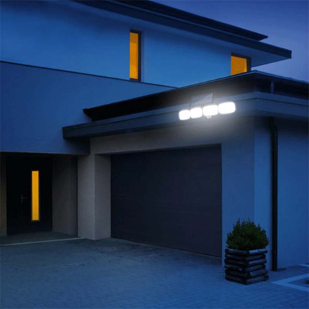 Naświetlacz solarny lampa 4x COB LED 20W 800lm Zimna czujnik ruchu IP65 + Pilot