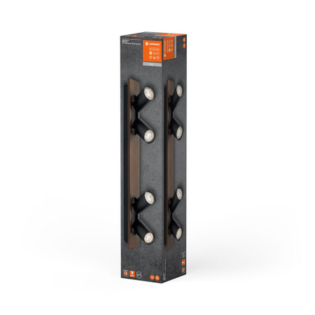 Lampa Sufitowa Ścienna LED Reflektor 4-Punktowy Dekoracyjny Drewno 13.6W GU10 Czarny LEDVANCE