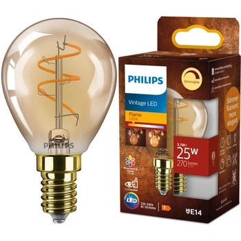 Żarówka LED E14 Kulka P45 3.1W = 25W 270lm 2200K Ciepła CRI90 300° FILAMENT Vintage Bursztynowa Ściemnialna Decorative Philips