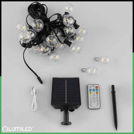 Girlanda Solarna Ogrodowa 20x LED Ozdobne Kuleczki 10,55m 2700K Ciepła + Pilot CALLIS2 LUMILED