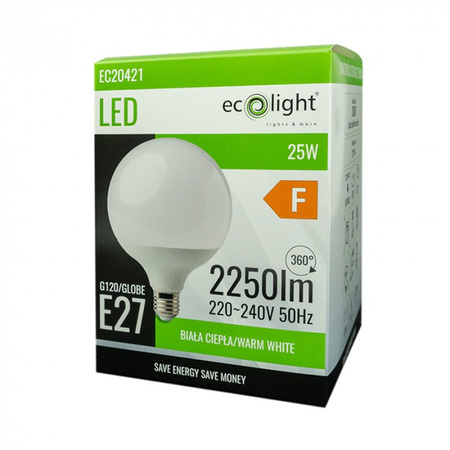 Żarówka LED Kula G120 E27 25W 2250lm 3000K Ciepła Ecolight