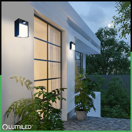 Lampa Ogrodowa Ścienna LED Kinkiet Elewacyjny Zewnętrzny PIR IP54 12W 3000K RUBUS LUMILED