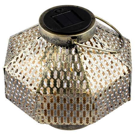Lampa LED solarna Lampion ogrodowa filament LATARENKA wisząca metalowa miedziana