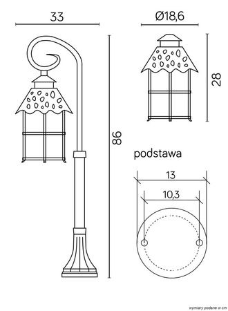 Lampa Ogrodowa Zewnętrzna Słupek LATARNIA E27 Toledo K 5002/3/R 86cm czarny Su-Ma