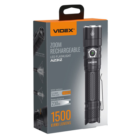 Latarka Ręczna Akumulatorowa LED 20W 1500lm 6 Trybów Pracy USB-C Wodoszczelna IP66 Videx