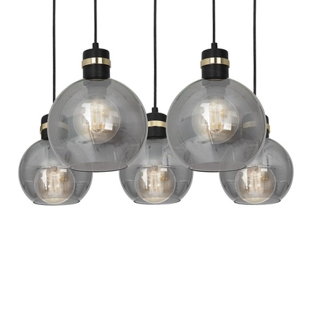 Lampa wisząca OMEGA 5xE27 Prostokąt Przydymione Szkło Kula MLP6535 Milagro Metal + Szkło