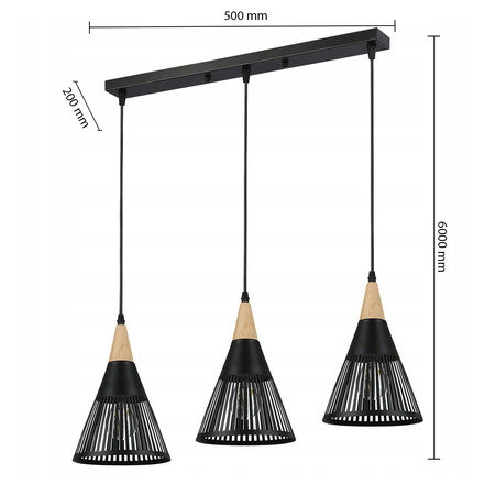 Lampa Sufitowa Oprawa Wisząca 3x E27 Czarna Brązowa Hira Masterled