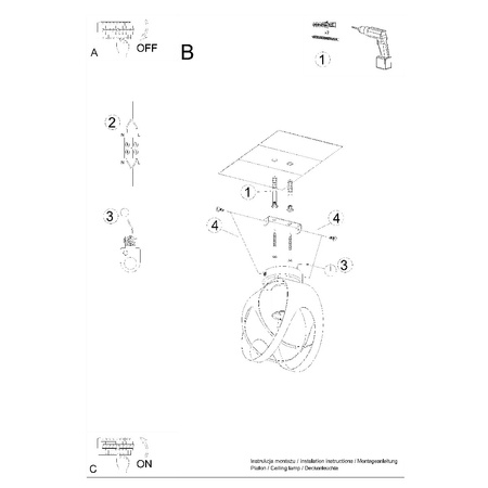 Lampa Sufitowa Oprawa Natynkowa E27 Kulista Czarna Nowoczesna Tulos Sollux