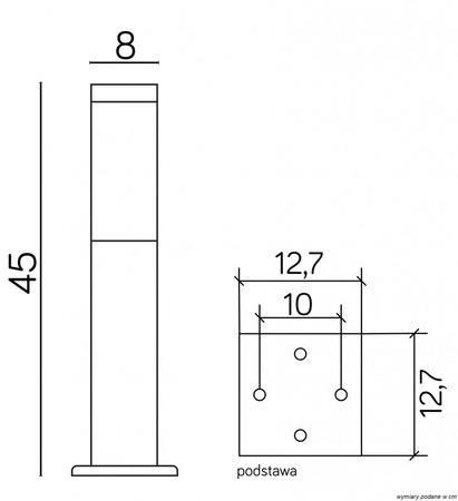 Lampa Ogrodowa Zewnętrzna Stojąca SŁUPEK Inox Kwadratowa SS802-450 BL E27 45cm Su-Ma