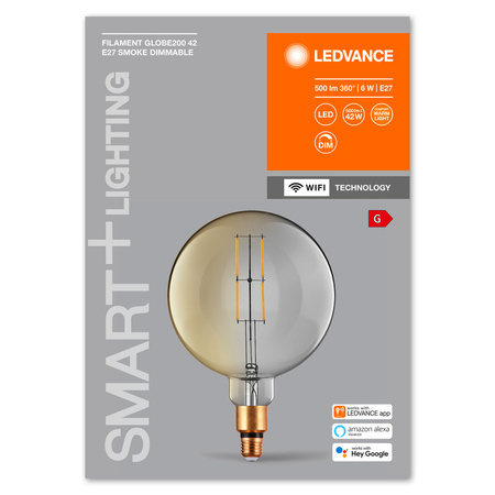 Żarówka LED E27 G200 6W = 42W 2500K Ciepła 500lm 320° Filament LEDVANCE SMART+ WIFI Ściemnialna