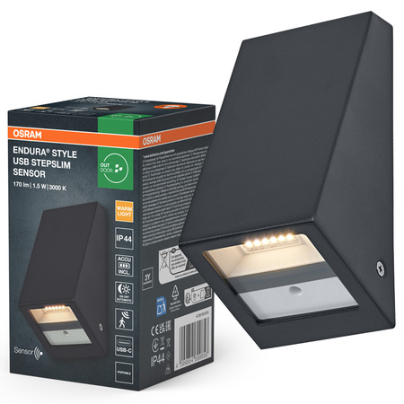 Kinkiet Ogrodowy Lampa Elewacyjna Zewnętrzna LED z Czujnikiem Ruchu i Zmierzchu 1.5W 120lm 3000K Ciepła Szary IP44 Endura Osram