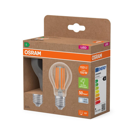 2x Żarówka LED A60 E27 7.2W = 100W 1521lm 4000K Neutralna 320° Filament CLASSIC ENERGY EFFICIENCY Osram