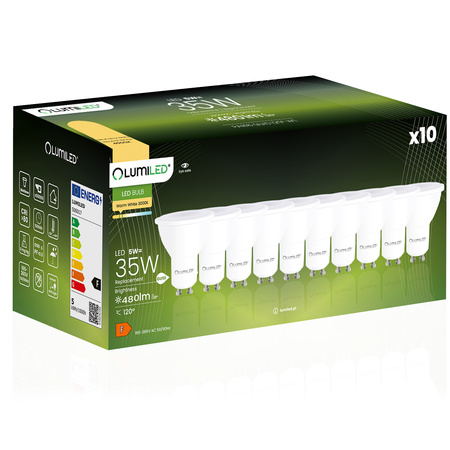 10x Żarówka LED GU10 Reflektor PAR16 5W = 35W 480lm 3000K Ciepła 120° LUMILED
