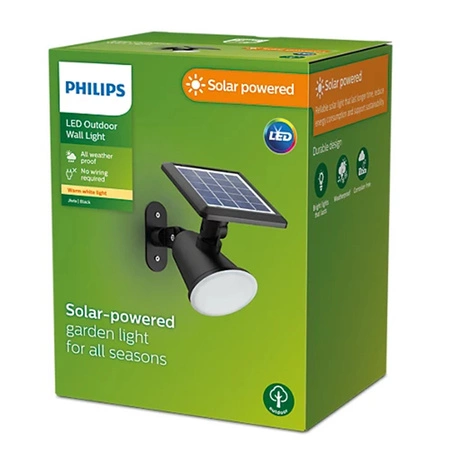 Kinkiet Ogrodowy Lampa Solarna Elewacyjna Zewnętrzna LED 1.4W 150lm 2700K Czarna Jivix Philips