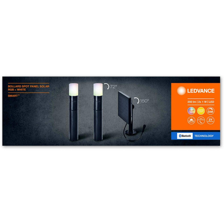 Inteligentna Lampa Solarna Ogrodowa Słupek Zewnętrzny Stojący 2x1 W lm 3000K Ciepła RGBW Ściemnialna 45cm IP44 Czarny SMART+ Bluetooth Solar Ledvance