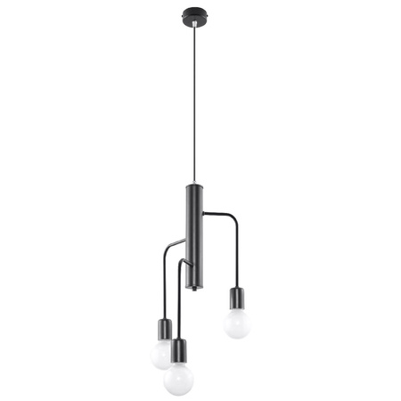 Lampa Sufitowa Wisząca Zwis 3x E27 Żyrandol Nieregularna Czarna Industrialna Duomo Sollux