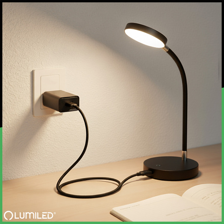 Ładowarka Zasilacz 1x USB 5V/3A DC Adapter Lampek Biurkowych Czarny Lumiled