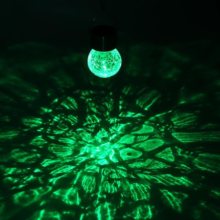 Lampa ogrodowa LED solarna wisząca KULKA LED RGB szklana czarna efekt pękniętego szkła