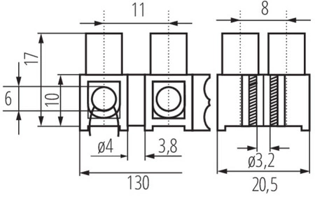 Złączka Przyłączeniowa Dwunastotorowa 6 mm H-6MM2 PE MI N Kanlux