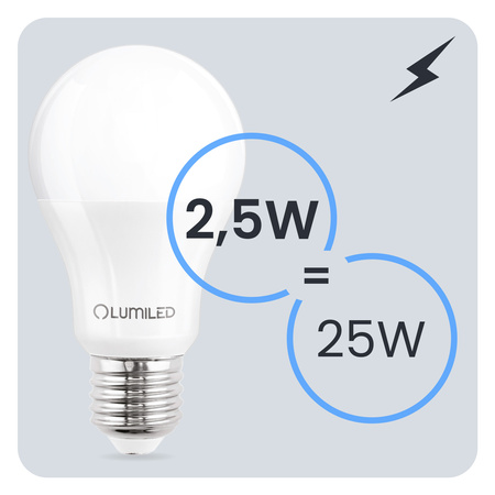 6x Żarówka LED E27 A60 2,5W = 25W 275lm 4000K Neutralna 260° LUMILED