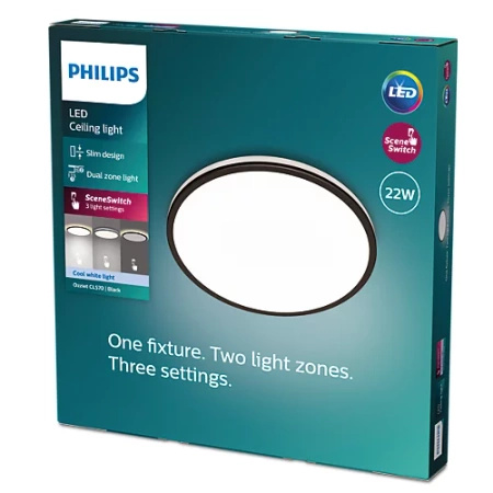Lampa Sufitowa Plafon LED 22W 2500lm 4000K SceneSwitch Czarna Ozziet Philips