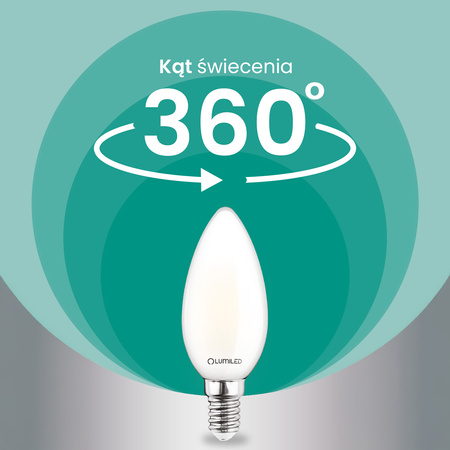 Żarówka LED E14 Świeczka B35 2,2W 470lm = 40W 2700K Ciepła 360° Filament KLASA A LUMILED