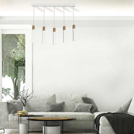 Lampa Wisząca Sufitowa SOLO SAWN Biała Patyna Drewniana 5x mini GU10 Milagro
