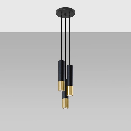 Lampa Sufitowa Oprawa Natynkowa SPOT TUBA 3x GU10 Wisząca Zwis Tubularna Czarna Złota Nowoczesna Loopez Sollux