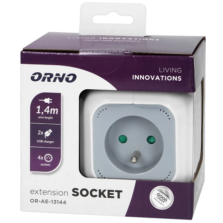 Przedłużacz Sieciowy Kostka 2P+Z 4x gniazdo + 2x USB z Uziemieniem Listwa Przewód 1,4m 16A 