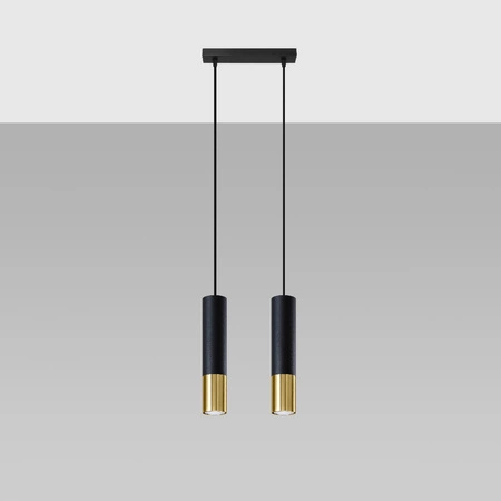 Lampa Sufitowa Oprawa Natynkowa SPOT TUBA 2x GU10 Wisząca Zwis Tubularna Czarna Złota Nowoczesna Loopez Sollux