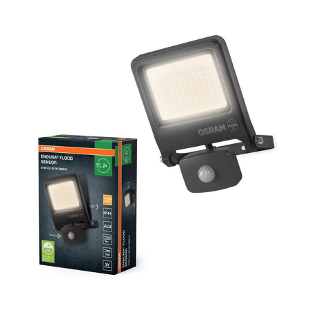 Naświetlacz LED Halogen Zewnętrzny Reflektor z Czujnikiem Ruchu i Zmierzchu 30W 3000K Ciepła 3000lm Szary IP44 Endura Osram