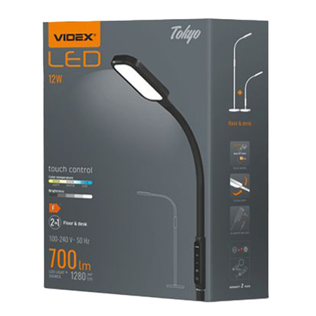 Lampa Podłogowa LED 12W 1280lm 5500K Zimna Czarna Ściemnialna TOKYO Videx