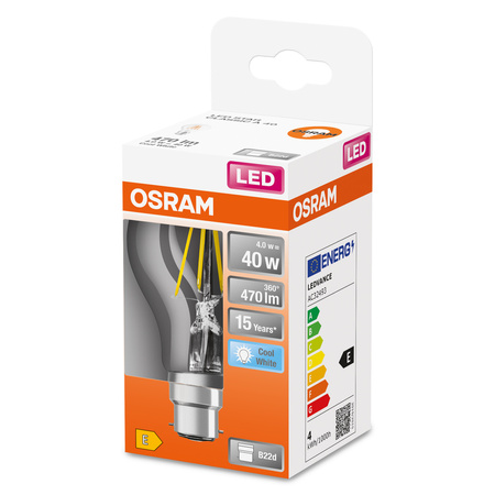 Żarówka LED A60 B22d 4W = 40W 470lm 4000K Neutralna 300° Retrofit Filament CLASSIC Osram