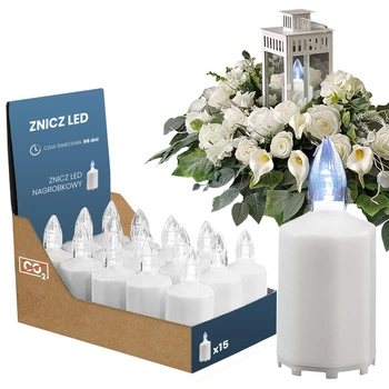 Zestaw 15x Znicz Elektryczny LED Świeca Wkład Nagrobkowy + 30 Baterii R6 Biały