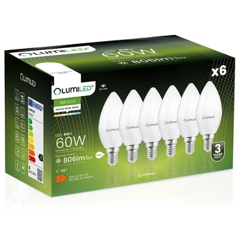 Zestaw 6x Żarówka LED ŚWIECA B35 E14 8W = 60W 806lm 4000K Neutralna 180° LUMILED