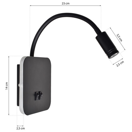 Lampka nocna ścienna BASE 8W + 2W Elastyczna Czarna Milagro