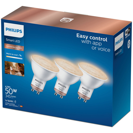 3x Żarówka LED GU10 Reflektor PAR16 4.7W = 50W 345lm 2700-6500K TW Inteligentna SMART WiFi Bluetooth Aplikacja WiZ Philips