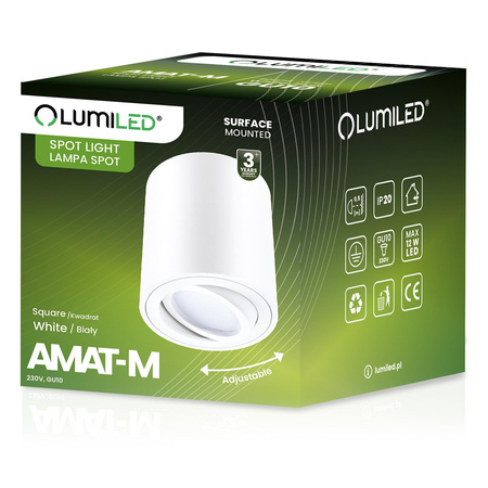 Oprawa Natynkowa HALOGENOWA Spot Tuba Ruchoma Okrągła Biała 84mm + Żarówka LED GU10 6W 120° 3000K AMAT-M LUMILED